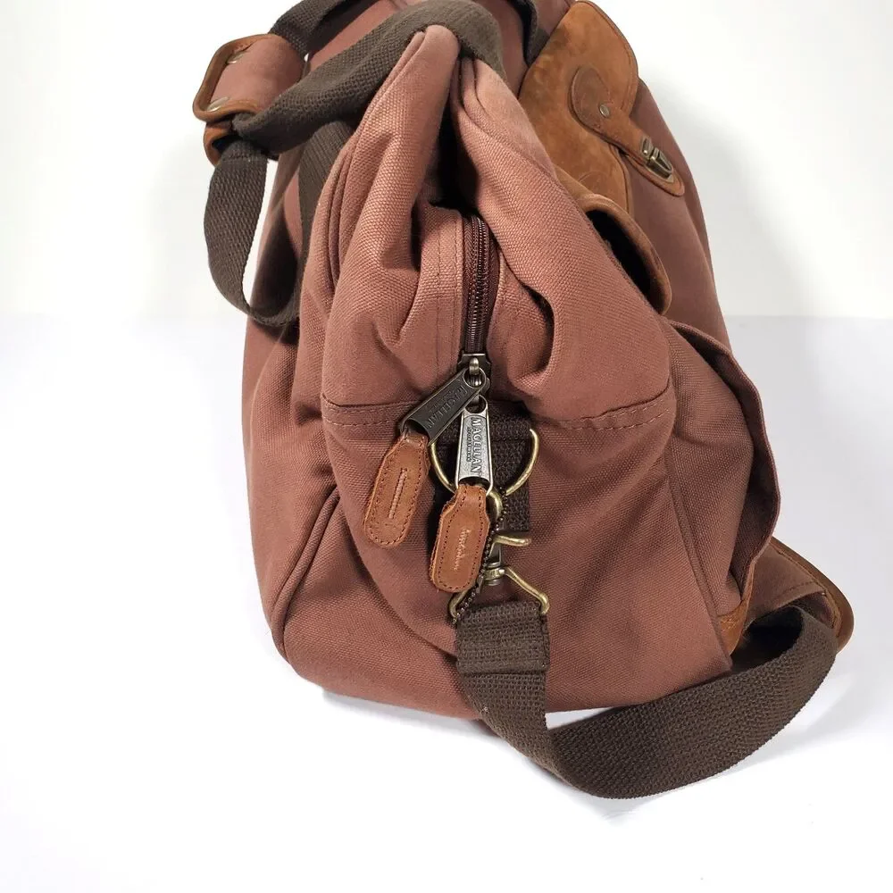 Vintage Magellan Duffle Bag Large Leather Brown Rust Red Canvas Trim Unisex